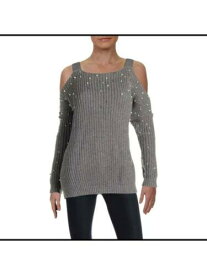 エラン ELAN Womens Gray Cold Shoulder Embroidered Long Sleeve Square Neck Sweater L レディース