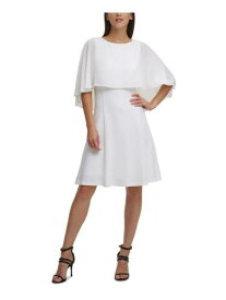 ディーケーエヌワイ DKNY Womens White Stretch Chiffon Cape Overlay Knee Length A-Line Dress 2 レディース