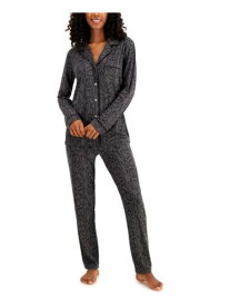 ALFANI Womens Gray Notched Collar Button Up Top Straight leg Pants Pajamas XS レディース