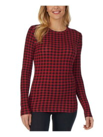 CUDDL DUDS Womens Red Fitted Plaid Long Sleeve Crew Neck Top Juniors S レディース