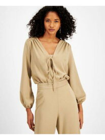 LE RUMI Womens Beige Stretch Tie Belted Long Voluminous Sleeves V Neck Top M レディース