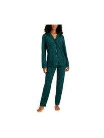 ALFANI Womens Green Notched Collar Button Up Top Straight leg Pants Pajamas XL レディース