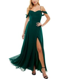 CITY STUDIO Womens Green Draped Sleeves Lace-up Back Formal Dress 1 レディース