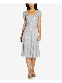 ADRIANNA PAPELL Womens Silver Cap Sleeve Formal Fit + Flare Dress 2 レディース