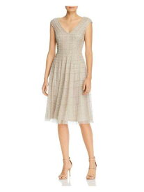 ADRIANNA PAPELL Womens Silver Cap Sleeve Knee Length Fit + Flare Dress 4 レディース