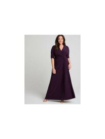 キヨンナ KIYONNA Womens Purple Twist Front 3/4 Sleeve Maxi Evening Gown Dress Plus 4X レディース