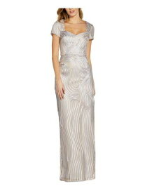ADRIANNA PAPELL Womens Silver Open back Cap Sleeve Full-Length Gown Dress 10 レディース