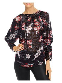 レベッカテイラー REBECCA TAYLOR Womens Black Sheer Floral Long Sleeve Keyhole Blouse Size: 2 レディース