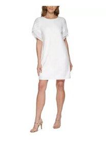 ディーケーエヌワイ DKNY Womens White Lined Chiffon Trim Flutter Sleeve Shift Dress 10 レディース