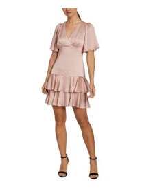 LAUNDRY Womens Pink Tiered Flutter Sleeve V Neck Short Party Sheath Dress 10 レディース