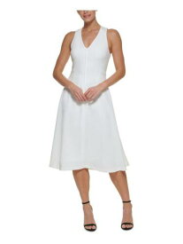 ディーケーエヌワイ DKNY Womens White Crisscross Back Lined Sleeveless Midi Fit + Flare Dress 10 レディース