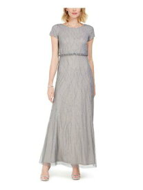 ADRIANNA PAPELL Womens Gray Short Sleeve Full-Length Evening Blouson Dress 4 レディース