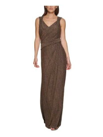 ディーケーエヌワイ DKNY Womens Gold Draped Front Faux-wrap Skirt Sleeveless Gown Dress 10 レディース