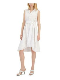 ドナキャランニューヨーク DONNA KARAN NEW YORK Womens White Lined Tie Belt Asymmetrical Hem Dress 2 レディース