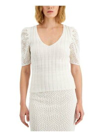 ドナキャランニューヨーク DONNA KARAN NEW YORK Womens White Knit Fitted Crochet Sleeves Top XS レディース