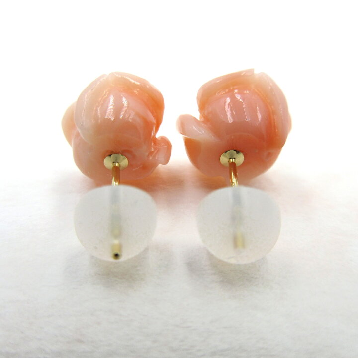 楽天市場】ピンク珊瑚 ピアス 長径約10～11.5mm バラ K18 深海珊瑚 