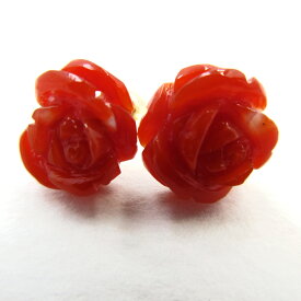 土佐沖血赤珊瑚 ピアス 長径約9.5〜10.5mm バラ カラーグレード4 K18 赤 さんご サンゴ コーラル sango coral 本珊瑚 無染色 宝石珊瑚 高知県産 お守り アクセサリー ジュエリー ギフト プレゼント シンプル ゴールド 一粒ジュエリー