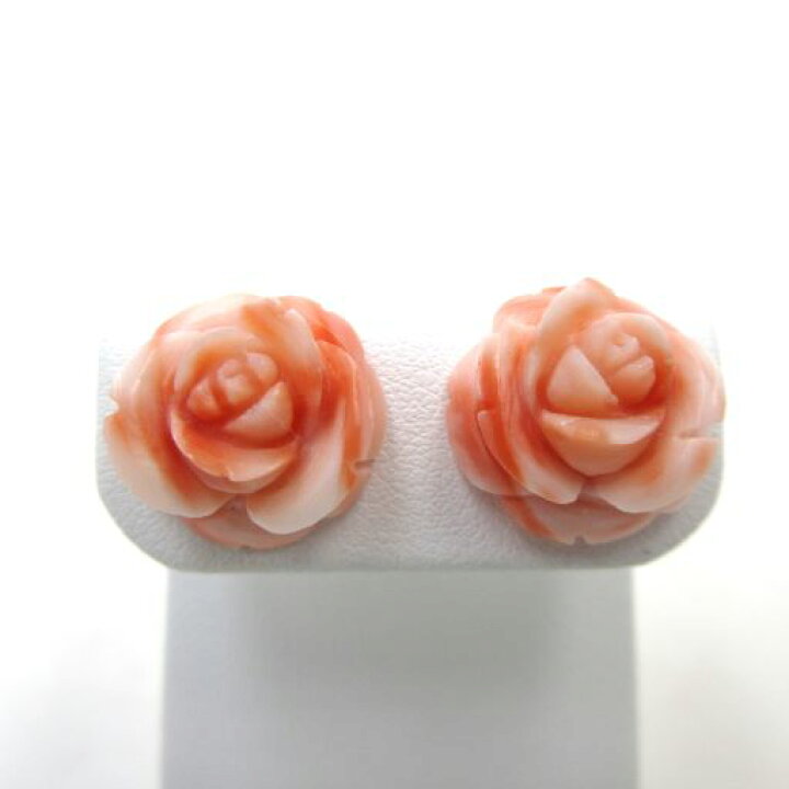 楽天市場】深海ガーネ ピアス 長径約14.5mm バラ K18 深海珊瑚 ピンク 