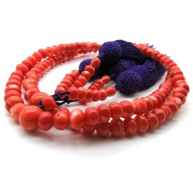 【現品限り】 【念珠袋付き】 血赤珊瑚 念珠 数珠 本連 長径約7.4mm 八宗用 男女共用 譲り念珠 七宝 みかん玉 土佐沖 さんご サンゴ コーラル sango coral 本珊瑚 無染色 宝石珊瑚 2連 セレモニージュエリー