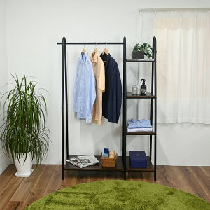 ハンガーラック ワイド 棚付 幅109cm 高さ160cm ダークブラウン ナチュラル ブラック ホワイト 木製 アイアン おしゃれ コートハンガー アンティーク 洋服ハンガー 洋服掛け 帽子掛け ハンガー