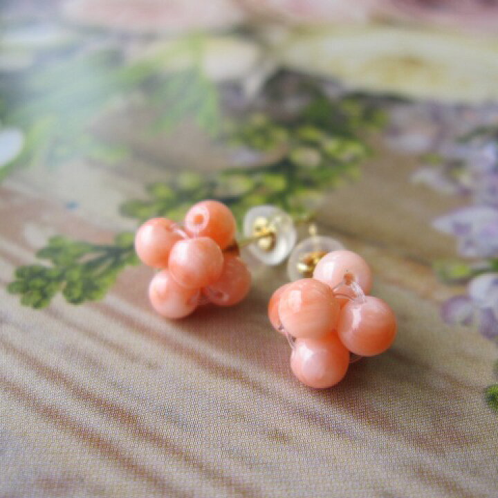 楽天市場】ピンク珊瑚 編み玉ピアス （直径7mm) 直結 『宝石サンゴ 