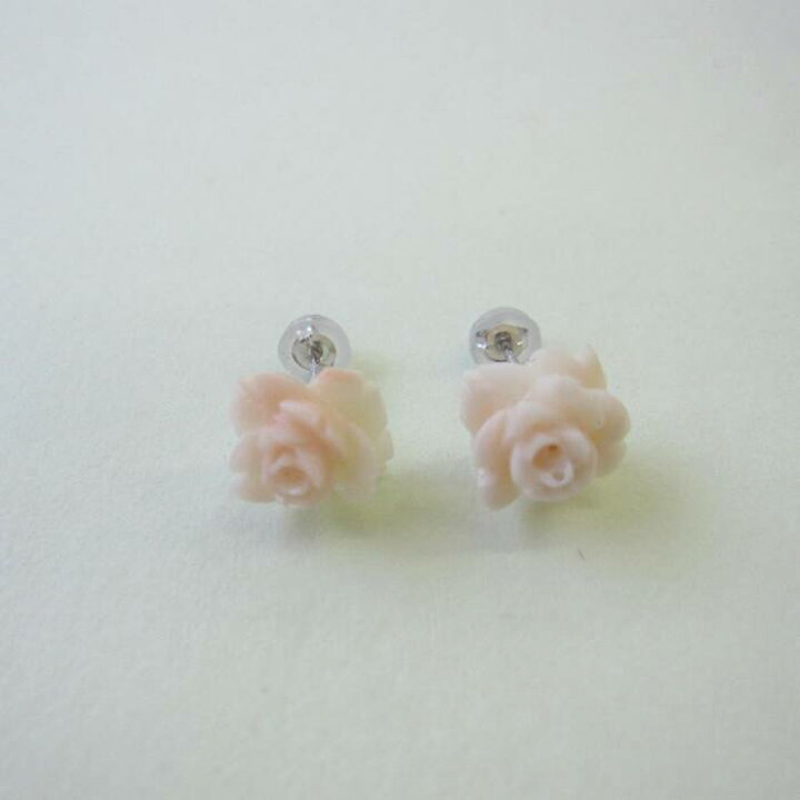 楽天市場】ミッド珊瑚 薔薇の花 ピアス 直結 K14WG バラ ばら 宝石  
