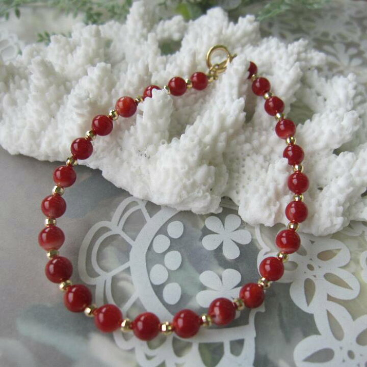 楽天市場】日本 高知産血赤珊瑚 ブレスレット K18 K18ミラーボール  