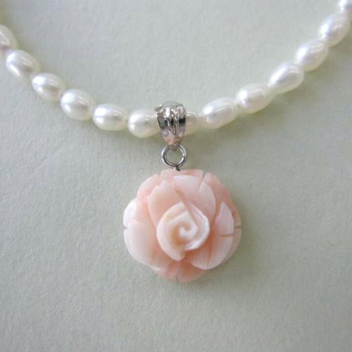 楽天市場】ピンク珊瑚 薔薇の花と淡水パールのネックレス G.SILVER 