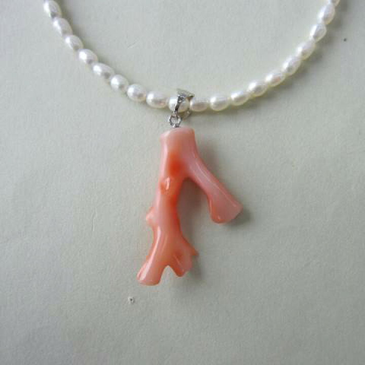 楽天市場】ピンク珊瑚 枝と淡水パールのネックレス SILVER  