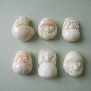 ミッド珊瑚 ひょっとこ・だるま 彫り パーツ (1個) 手作り ハンドメイド 宝石サンゴ 珊瑚婚 還暦 誕生日 御祝 厄除 御守 3月の誕生石 ギフト プレゼント 結婚35周年 珊瑚職人