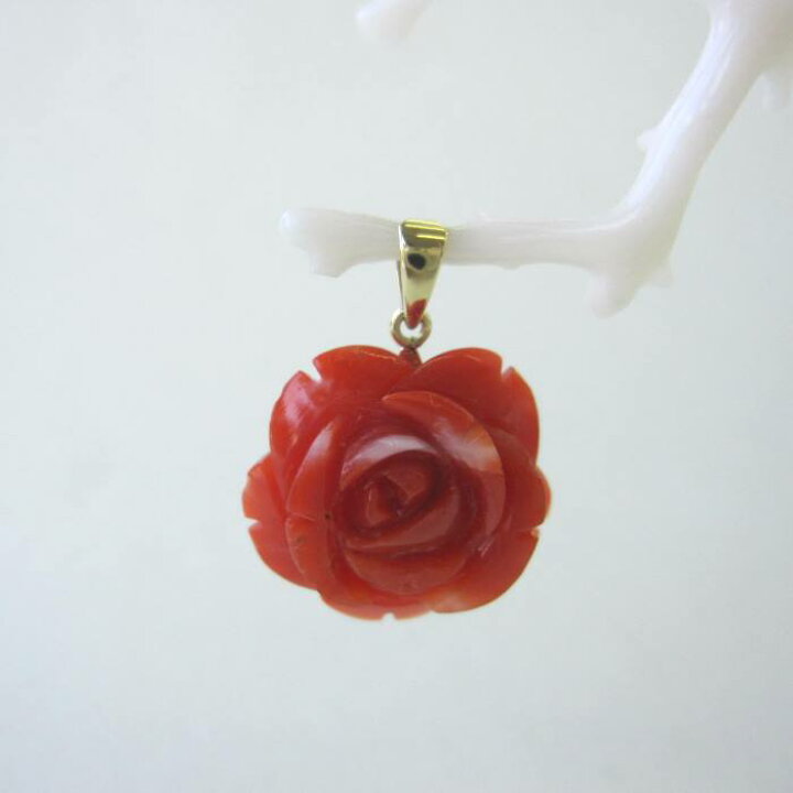 楽天市場】日本 高知産赤珊瑚 薔薇の花 ペンダントトップ K18 『宝石 