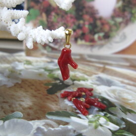 日本・高知産赤珊瑚 枝のペンダントトップ 真鍮 宝石サンゴ 珊瑚婚 還暦 誕生日 御祝 厄除 御守 3月の誕生石 ギフト プレゼント 結婚35周年 珊瑚職人