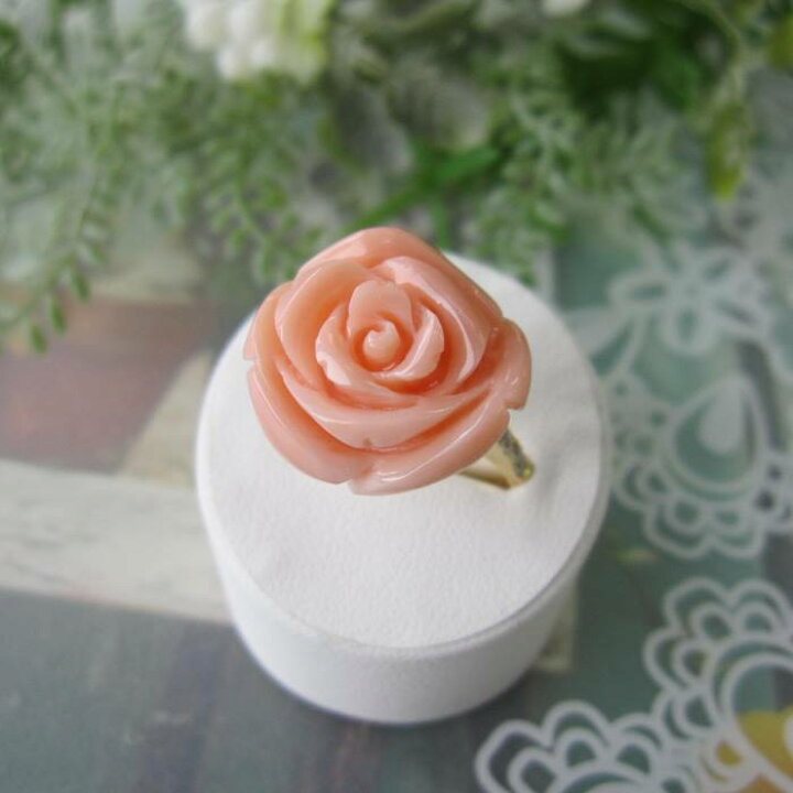 楽天市場】ピンク珊瑚 大輪 薔薇の花 リング 指輪 K18 ダイヤ0.12ct 