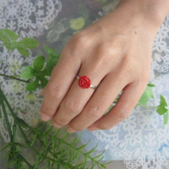 楽天市場】高知産血赤珊瑚の美しい薔薇の花の指輪（9.4×10.3ミリ）・リング/K18WG/『宝石サンゴ』 : 珊瑚職人館ー土佐