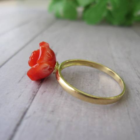 楽天市場】日本・高知産赤珊瑚 美しい薔薇の花の指輪 （10.7×11.7ミリ 