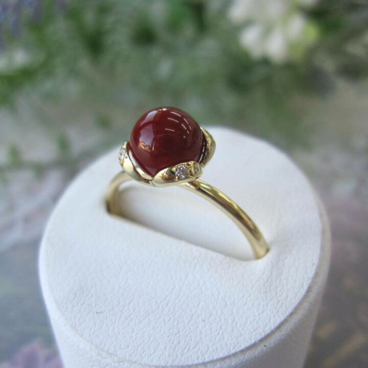 楽天市場】日本 高知産血赤珊瑚 リング 指輪 （6.2ミリ） ダイヤ0.02ct  