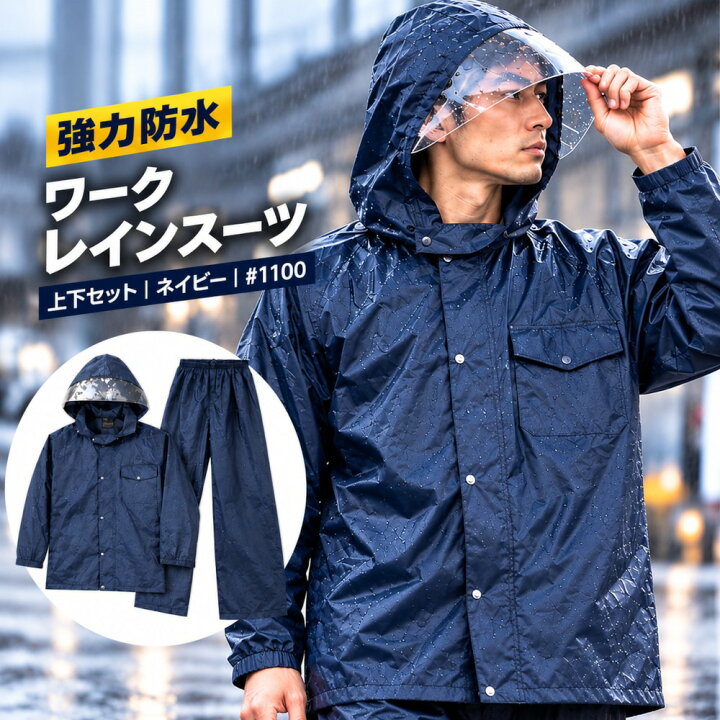 楽天市場】レインスーツ 強力防水 ＃1100 紺 M・L・2L・3L 上下 