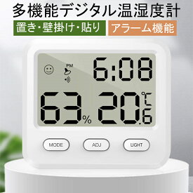 温湿度計 デジタル 高精度 室内 おしゃれ 時計 北欧 温度計 湿度計 大画面 目覚まし時計 快適レベル表示 置き 壁掛け 貼り三用 LEDライト付き マグネット付き 日付き表示 健康管理 乾燥対策 オフィス ベビールーム 部屋 温室適用