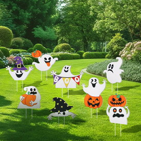 【数量限定早い者勝ち】＼ハロウィン直前！2 個注文で即 50% オフ／ハロウィン 飾り 屋外 8枚セット ハロウィン 装飾 庭 置物 おばけ ハロウィーン 装飾 ガーティー マーカー ハロウィングッズ 飾り ゴースト ハロウィン カボチャ デコレーション カラフル プラスチック