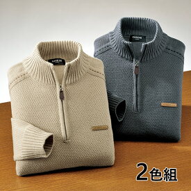 フレンドリー ステッチ使いハーフジップセーター 2色組 957180 1セット（2枚：2色×各1枚）