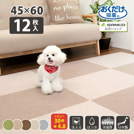 タイルカーペット 45×60cm 12枚入 厚み4mm ジョイントマット マット ラグ 洗える 撥水 置くだけ 吸着 ズレない 床暖房対応 子供 ペット フローリング 犬 イヌ ワンちゃん 猫 ネコ ネコちゃん 滑らない 負担軽減 大判 サンコー