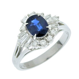 【返品OK】合計0.97ct 天然サファイア リング 11号 Pt900 新品仕上げ済み 合計0.45ct 天然ダイヤ レディース 白金 プラチナ 一粒 1粒 楕円 オーバル 【送料無料】【中古】