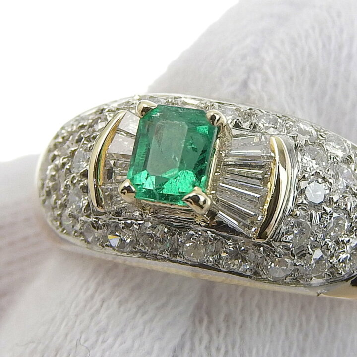 楽天市場】【返品OK】0.35ct 天然エメラルド リング 18号 K18YG/Pt900  