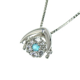 【返品OK】0.03ct 天然トルマリン ネックレス 45cm K18WG 新品仕上げ済み 合計0.15ct 天然ダイヤ レディース 18K 18金 ホワイトゴールド 揺れる 動く フラワー【送料無料】【中古】