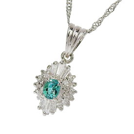 【返品OK】0.147ct 天然トルマリン ネックレス 41cm Pt850/900 新品仕上げ済み 鑑別書付き 合計0.22ct 天然ダイヤ レディース プラチナ 白金 パライバトルマリン【送料無料】【中古】