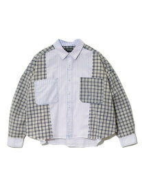 【SALE／30%OFF】CUBE SUGAR/キューブシュガー チェックxストライプアシッドウォッシュBigシャツ (WOMENS) GSC WOMENS SELECT ゴースローキャラバン トップス シャツ・ブラウス ネイビー グリーン【RBA_E】【送料無料】[Rakuten Fashion]