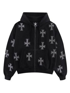 Unknown London/�A���m�E�� �����h�� Cross Rhinestone Zip Hoodie(MENS) SELECT BRANDS �W���b�N���[�Y �g�b�v�X �X�E�F�b�g�E�g���[�i�[ ���b�h �p�[�v�� �V���o�[�y���������z[Rakuten Fashion]