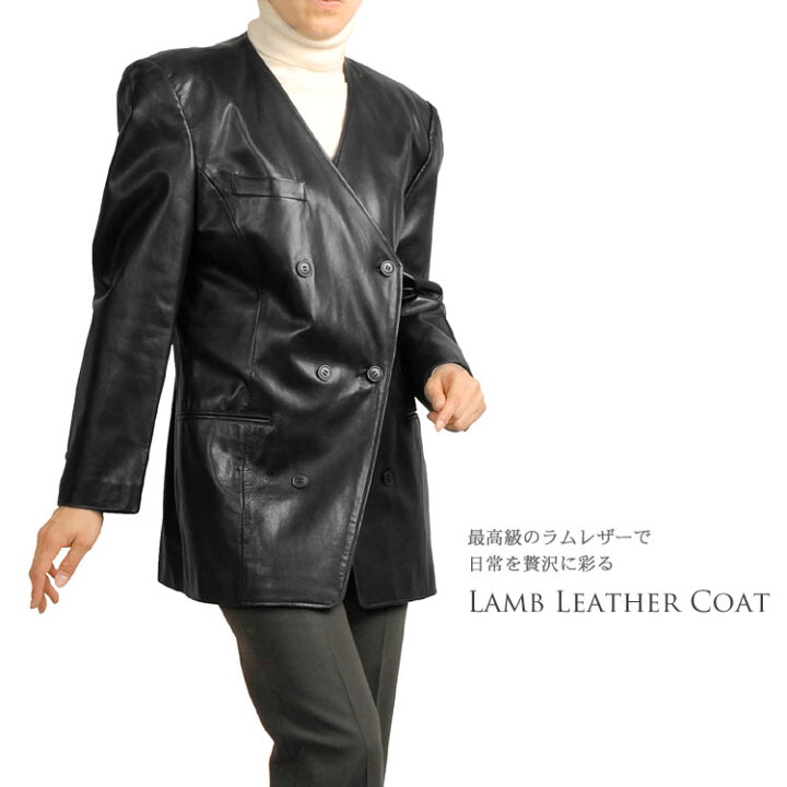 楽天市場】着丈72cm ラム ノーカラー ハーフコート ラムコート 