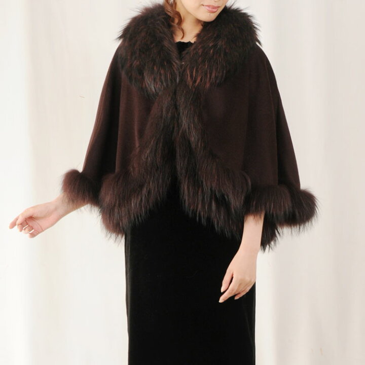 楽天市場】カシミヤ ケープ ラクーン ファー トリミング/レディース  