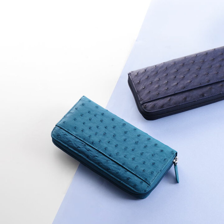 まもなく終了15%OFF】オーストリッチ 財布 炊く 本革 ターコイズブルー 